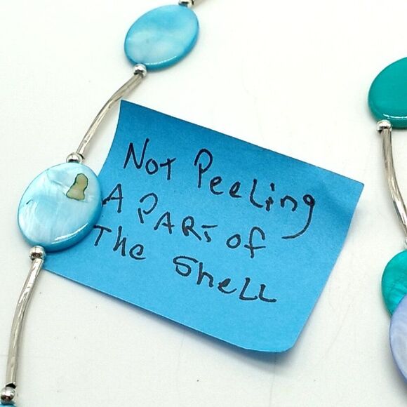 Triple Strand Shell Disc Necklace Turquoise Blue Silver-tone Tube Spacers - Picture 6 of 13